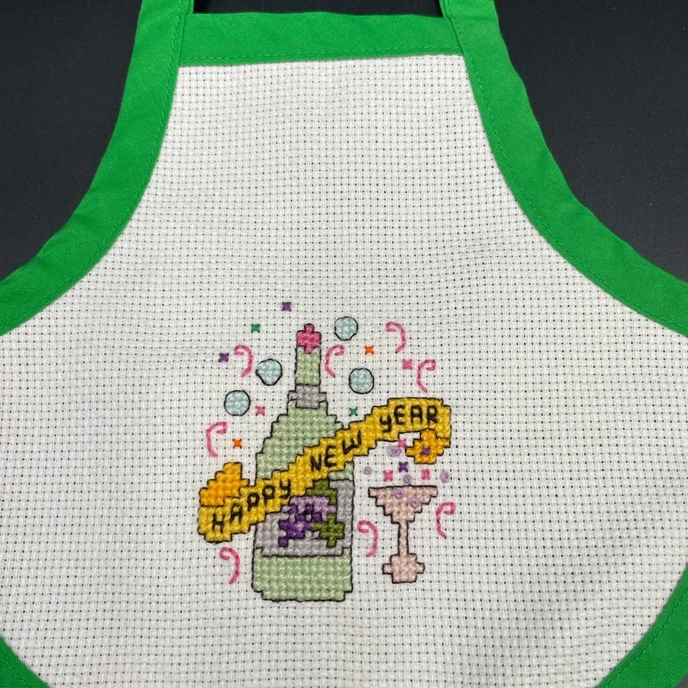 Handmade cross stitch happy new year ! Build a bear Apron